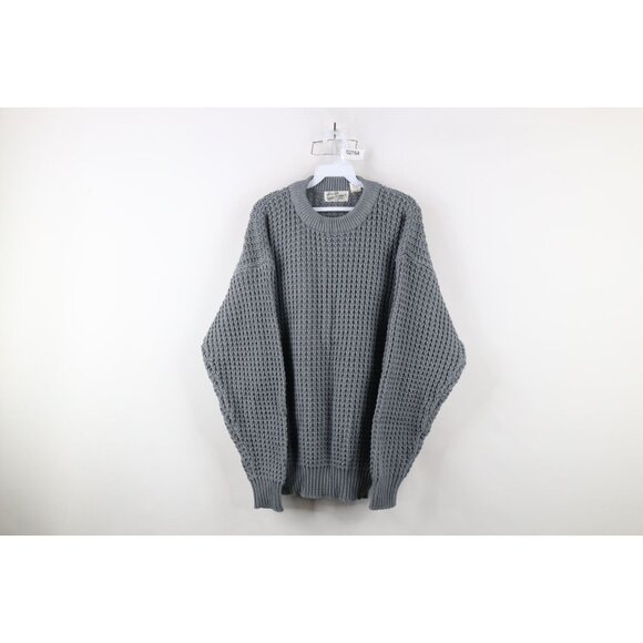 Vintage 90s Streetwear Mens Large Blank Chunky Thermal Waffle Knit Sweater Gray